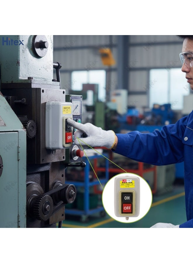 هيتكس مفتاح ضغط Uspro BS216B، مفتاح تشغيل/إيقاف ذاتي القفل، 500 فولت 2.2 كيلو وات، ثلاثي الطور، مفتاح تحكم في الآلات الصناعية، مفتاح أمان متين للمحركات والمثاقب ومعدات الورش. - Image 4