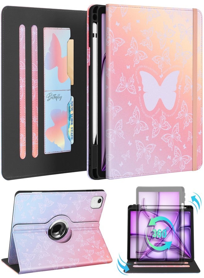 Kidcube جراب Kidcube لجهاز iPad Air مقاس 13 بوصة (M3/M2) / لجهاز iPad Pro مقاس 12.9 بوصة، الجيل السادس/الخامس (2022/2021) - غطاء دوار لطيف للنساء والفتيات مع حامل قلم رصاص وفتحة للبطاقات، بتصميم فراشة كاواي أنثوي - Image 1
