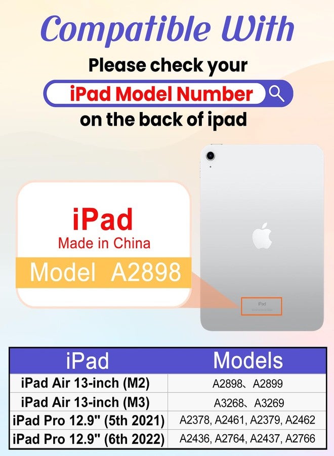 Kidcube جراب Kidcube لجهاز iPad Air مقاس 13 بوصة (M3/M2) / لجهاز iPad Pro مقاس 12.9 بوصة، الجيل السادس/الخامس (2022/2021) - غطاء دوار لطيف للنساء والفتيات مع حامل قلم رصاص وفتحة للبطاقات، بتصميم فراشة كاواي أنثوي - Image 2