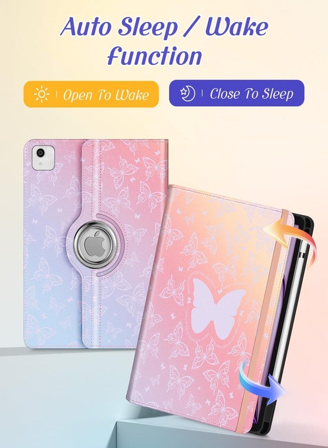 Kidcube جراب Kidcube لجهاز iPad Air مقاس 13 بوصة (M3/M2) / لجهاز iPad Pro مقاس 12.9 بوصة، الجيل السادس/الخامس (2022/2021) - غطاء دوار لطيف للنساء والفتيات مع حامل قلم رصاص وفتحة للبطاقات، بتصميم فراشة كاواي أنثوي - Image 4