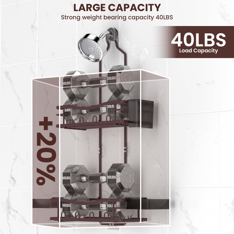 Reinhardt Shower Caddy Hanging  Rustproof Shower Caddy Anti-Swing Shower Organizer No Drilling Showers Racks With Soap Holder Multi Hooks Bathroom Storage For Shampoo Sponge  Bronze - Image 3