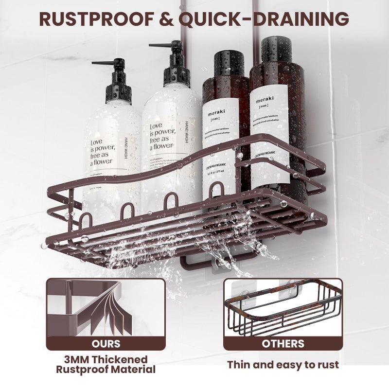 Reinhardt Shower Caddy Hanging  Rustproof Shower Caddy Anti-Swing Shower Organizer No Drilling Showers Racks With Soap Holder Multi Hooks Bathroom Storage For Shampoo Sponge  Bronze - Image 4