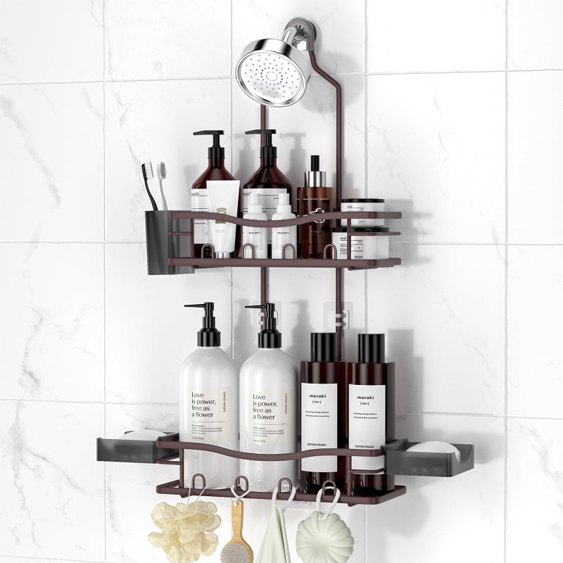Reinhardt Shower Caddy Hanging  Rustproof Shower Caddy Anti-Swing Shower Organizer No Drilling Showers Racks With Soap Holder Multi Hooks Bathroom Storage For Shampoo Sponge  Bronze - Image 1