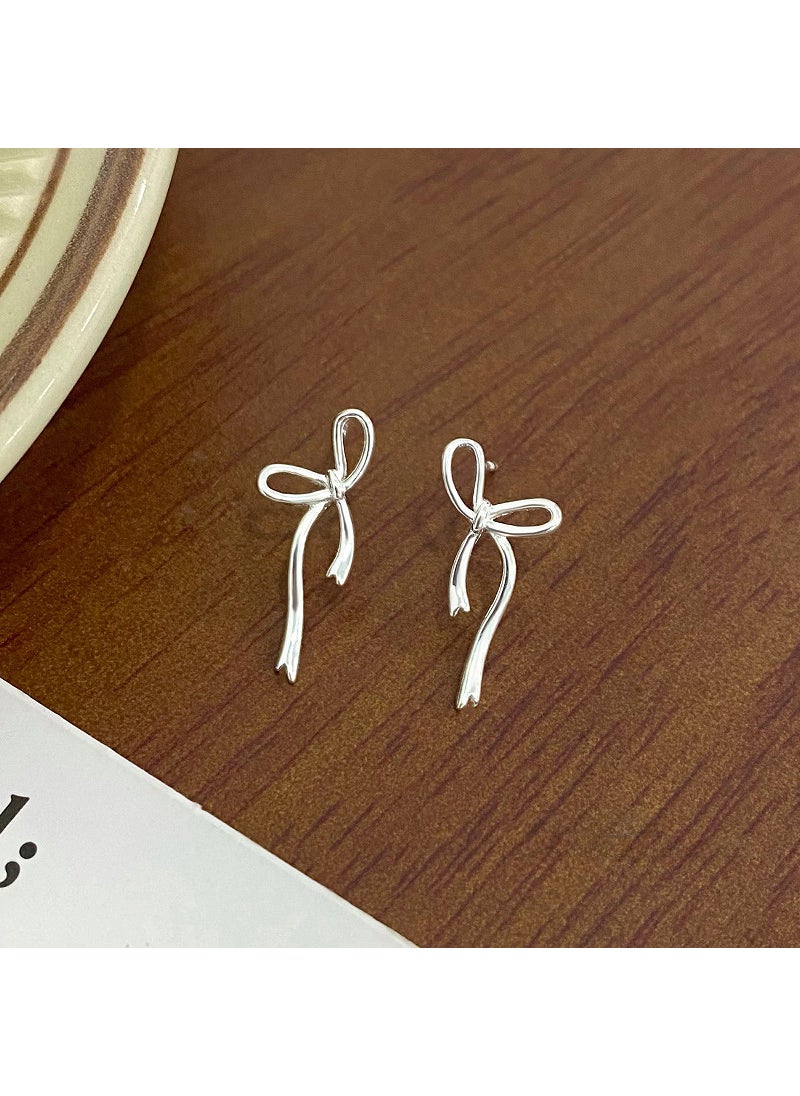 Generic - Qianjia S925 Silver Butterfly Knot Stud Earrings Bow stud earrings-silver - Image 1