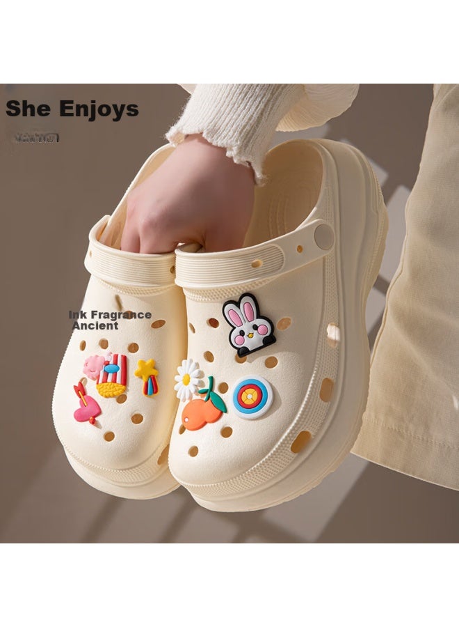 She enjoys Sheen Women's Hollow Beach Sandals Platform Height Increasing Outdoor Slippers Tf249 White 39/40 - Image 2