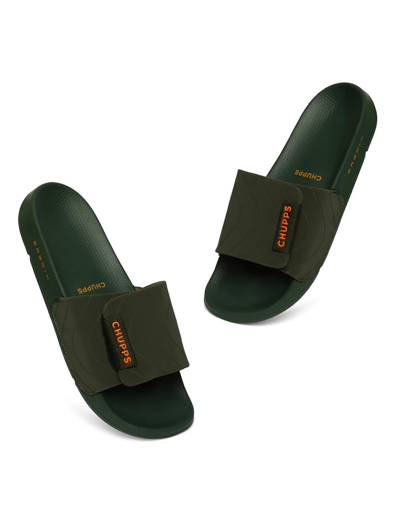 CHUPPS Bandwidth Flow Slider for Men, FOAM6 Upper Technology (6mm Foam) Snug Fit with ERGOX Plus Footbed (Contoured & Cushioned) for Super Comfort Flip Flop Slipper Olive - Image 2