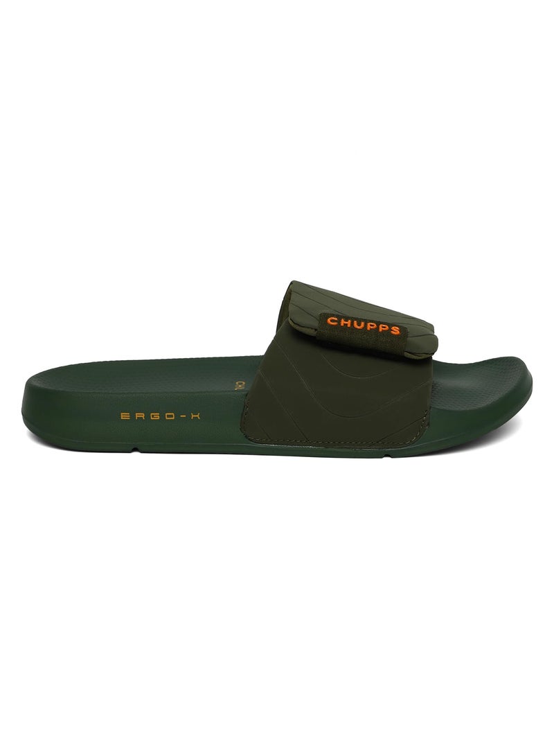 CHUPPS Bandwidth Flow Slider for Men, FOAM6 Upper Technology (6mm Foam) Snug Fit with ERGOX Plus Footbed (Contoured & Cushioned) for Super Comfort Flip Flop Slipper Olive - Image 4