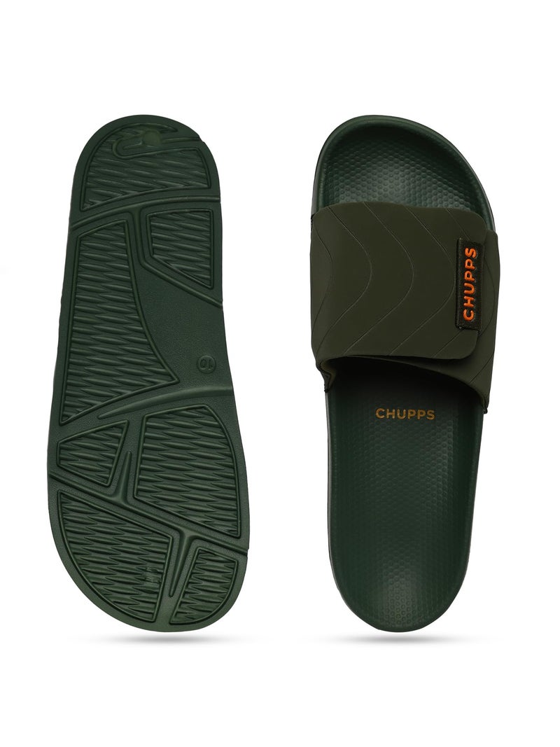 CHUPPS Bandwidth Flow Slider for Men, FOAM6 Upper Technology (6mm Foam) Snug Fit with ERGOX Plus Footbed (Contoured & Cushioned) for Super Comfort Flip Flop Slipper Olive - Image 3