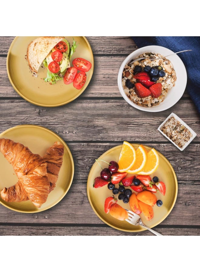 Relex 8-piece 6.5-inch appetizer plate with stand set Gold silver stainless steel round plates Suitable for cakes desserts, salads, dips, snacks, side dishes (Gold) - Image 5