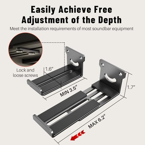 BYMECOST Universal Soundbar Wall Mount Bracket, Metal Soundbar Shelf Compatible with Depth from 3.3"-6.1", Soundbar Mount Under TV or Above TV, Holds up to 40 lbs, with Anti-Vibration Pads(Black) - Image 5