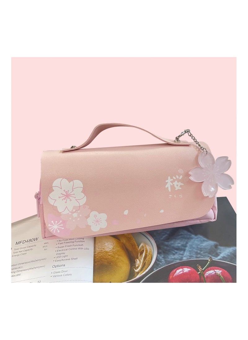Kawaii Cherry Blossom Pencil Case, Pink Large Capacity Pouch for School Supplies, Makeup, and Stationery - Perfect for Teen Girls and Boys, Stylish Pencil Pouch and Pen Bag.