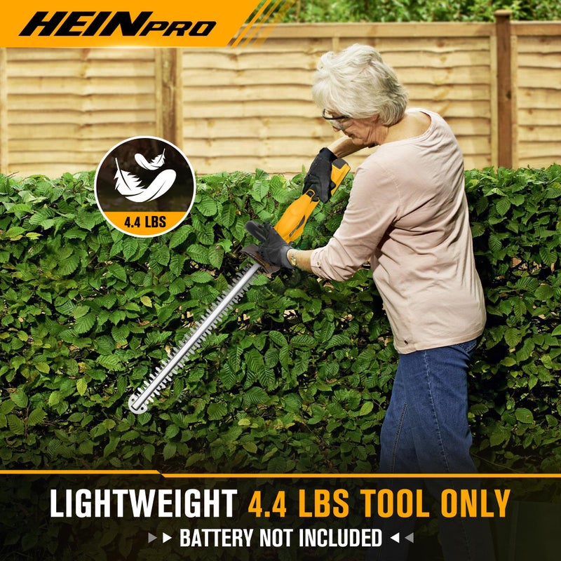 HEINPRO Cordless Hedge Trimmer 22-Inch Compatible with DEWALT 20V MAX Battery, Electric Hedge Trimmer Cordless, Bush Trimmers for Garden, Battery Powered Hedge Trimmers, Yellow (Tool Only) - Image 5