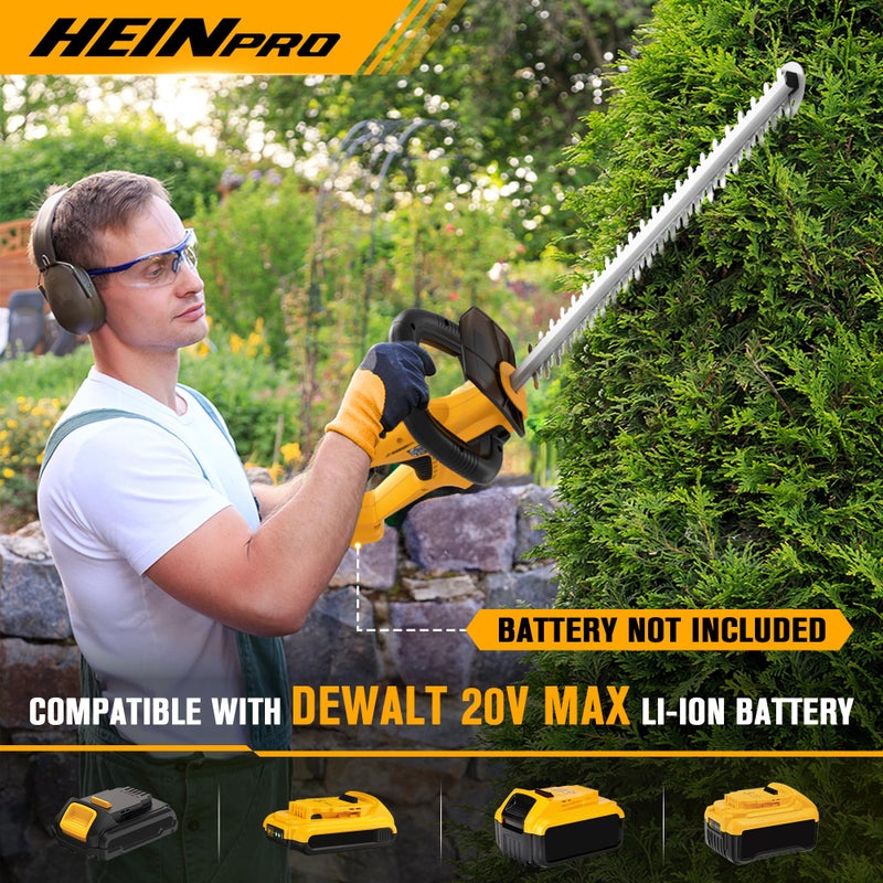 HEINPRO Cordless Hedge Trimmer 22-Inch Compatible with DEWALT 20V MAX Battery, Electric Hedge Trimmer Cordless, Bush Trimmers for Garden, Battery Powered Hedge Trimmers, Yellow (Tool Only) - Image 2