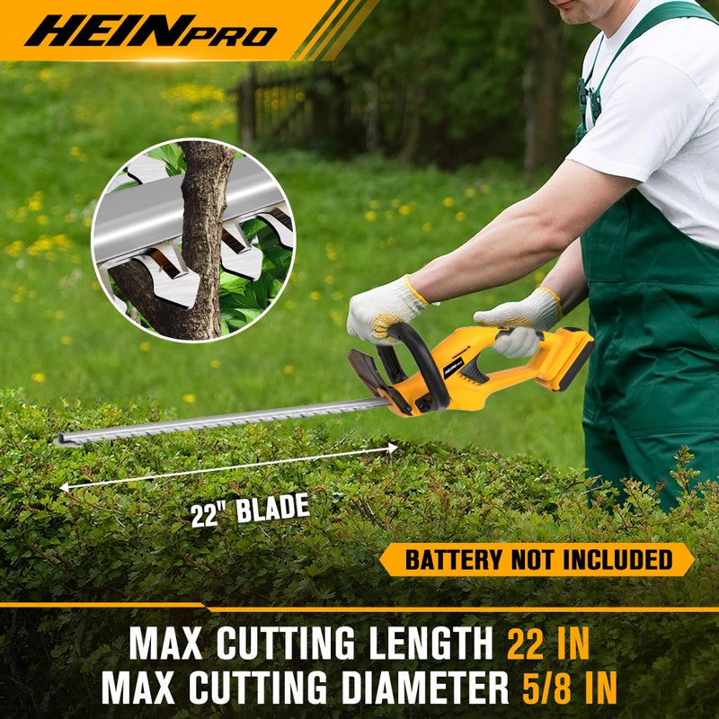 HEINPRO Cordless Hedge Trimmer 22-Inch Compatible with DEWALT 20V MAX Battery, Electric Hedge Trimmer Cordless, Bush Trimmers for Garden, Battery Powered Hedge Trimmers, Yellow (Tool Only) - Image 4
