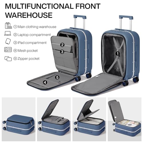 mixi Luggage Suitcase with Spinner Wheels, 24'' Checked Travel Luggage Aluminum Frame PC Hardside with TSA Lock & Cover - Sapphire Blue - Image 4