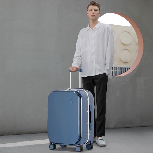 mixi Luggage Suitcase with Spinner Wheels, 24'' Checked Travel Luggage Aluminum Frame PC Hardside with TSA Lock & Cover - Sapphire Blue - Image 2