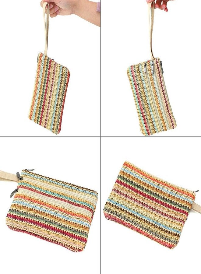 BBORGDC Boho Straw Wristlet Purses For Women, Small Coin Purse With 3 Zippers, Original Design Straw Pouch Purse, Gift For Girls, Travel, Walk, Commute - Image 5