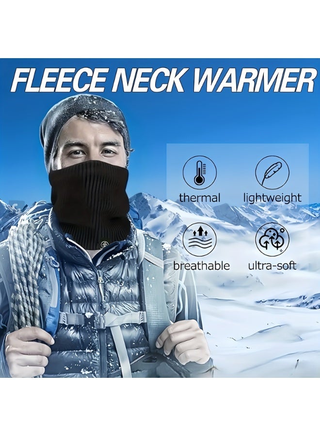 Cuken 1 Unisex Winter Neck Warmer, Thickened Plush Knitted Scarf with Elastic Design, Windproof Warm Fleece Scarf for Men, Women, Outdoor, Casual, Formal Occasions, Black - Image 2