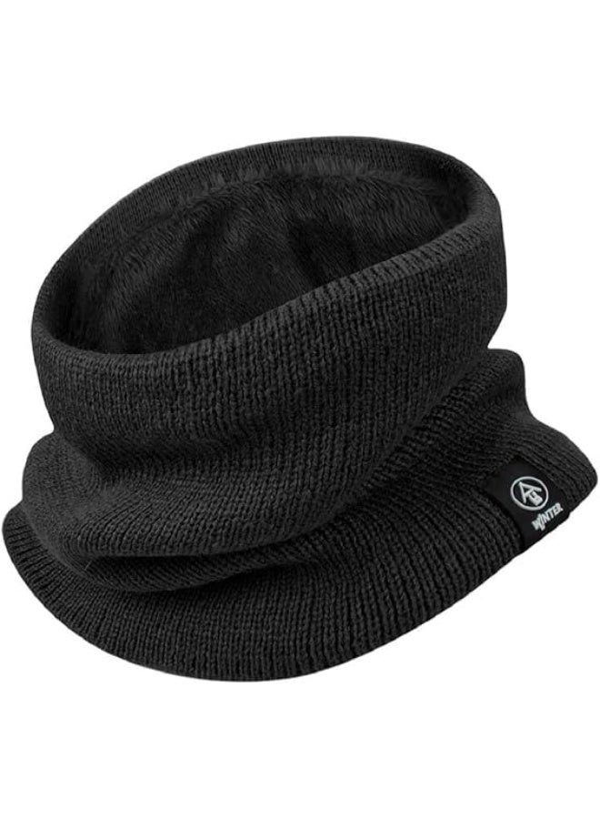Cuken 1 Unisex Winter Neck Warmer, Thickened Plush Knitted Scarf with Elastic Design, Windproof Warm Fleece Scarf for Men, Women, Outdoor, Casual, Formal Occasions, Black - Image 3