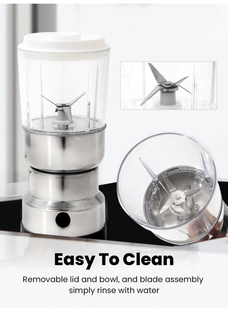 لاك لايش 2 في 1 مطحنة كهربائية وخلاط ، خلاط عصارة كوب عصير خلاط فواكه ، خلاط شخصي ومطحنة للعصائر ، مكسرات القهوة ، كوب عصير 500 مللي ، وعاء مطحنة 50 جرام ، 300 واط - Image 5