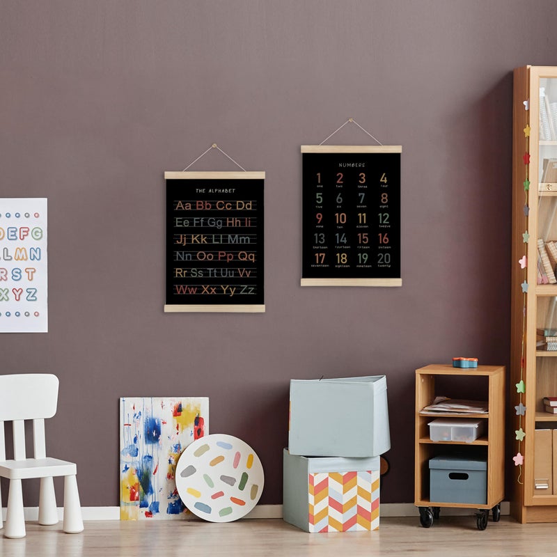 HRQKO Alphabet Numbers Poster Hanger Frame Set of 2  Black Nursery Wall Decor  ABC Poster Wall Art with Wooden Frames  Boho Alphabet Banner Wall Hanging Decor for Toddler Playroom  12x16 Inch - Image 2