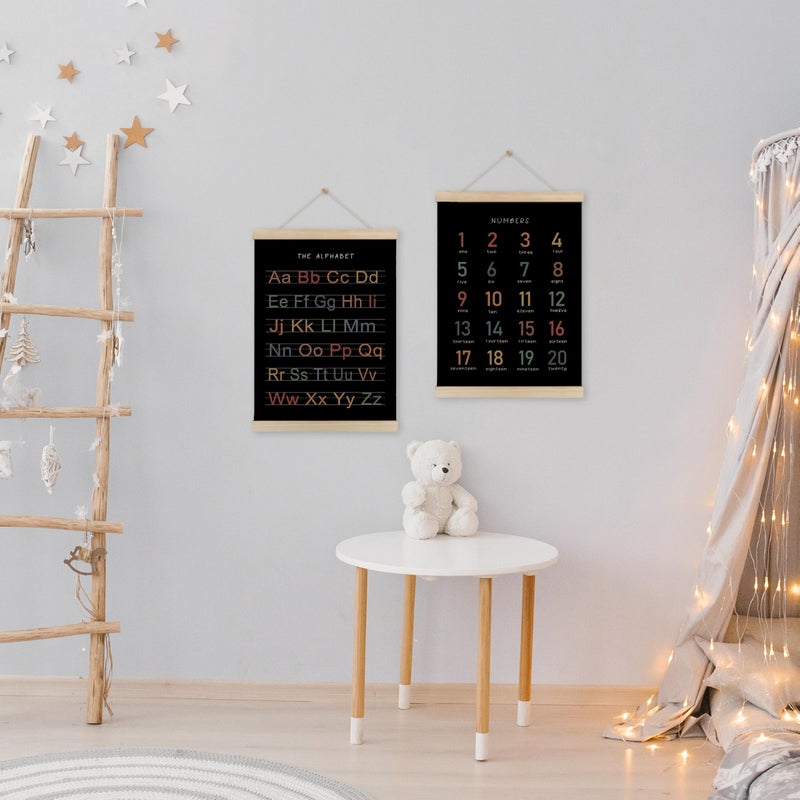 HRQKO Alphabet Numbers Poster Hanger Frame Set of 2  Black Nursery Wall Decor  ABC Poster Wall Art with Wooden Frames  Boho Alphabet Banner Wall Hanging Decor for Toddler Playroom  12x16 Inch - Image 4