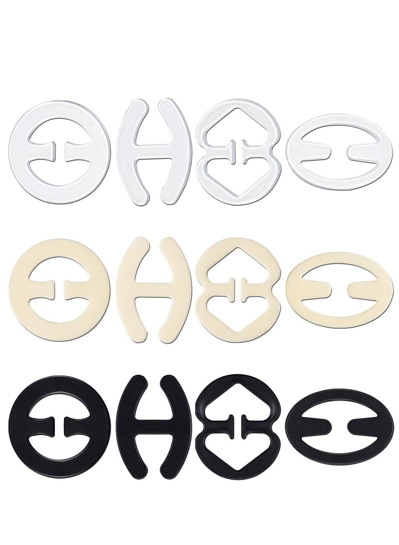 KASTWAVE Bra Strap Clip, 12 Pieces Underwear Strap Length Adjustment Buckles Anti-Slip Clips Anti-glare Underwear Accessories (Black/Transparent/Skin) - Image 1