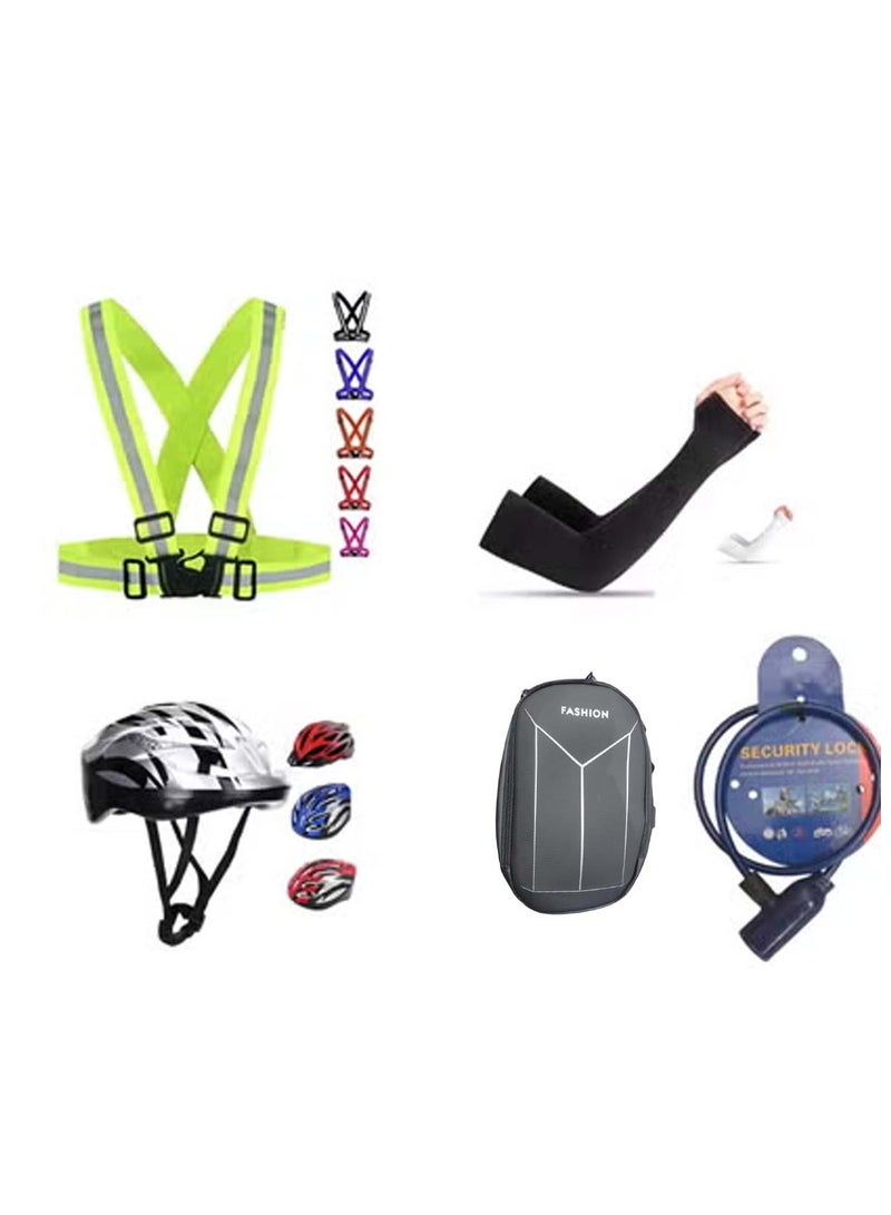Huitich Electric Scooter Safety Kit Pack of 1, Safety jacket, Helmet, Lock, Hanging Bag and Hand Sleeves Assorted - Image 1