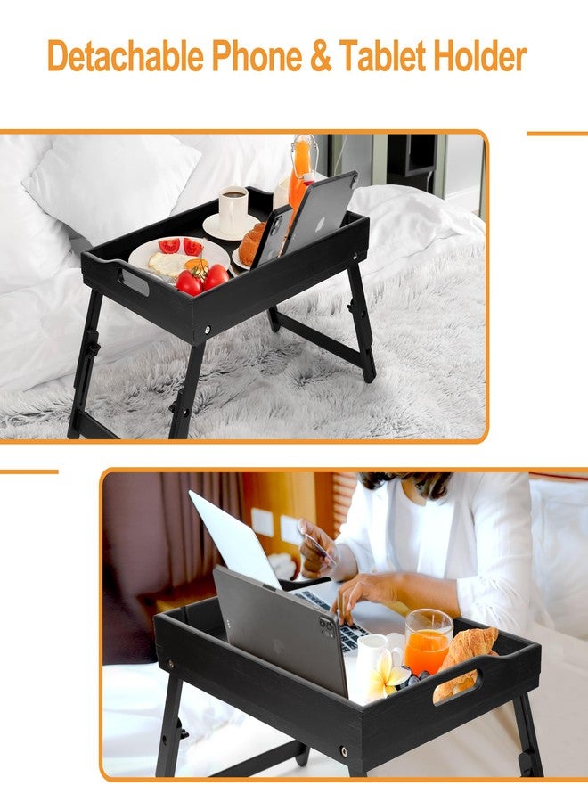 Greenual 2 Pack Bed Tray Table with Handles Folding Legs, Bamboo Breakfast Food Tray with Media Slot, Use As Platter, Laptop Desk, Snack, TV Tray Kitchen Serving Tray(Black) - Image 2