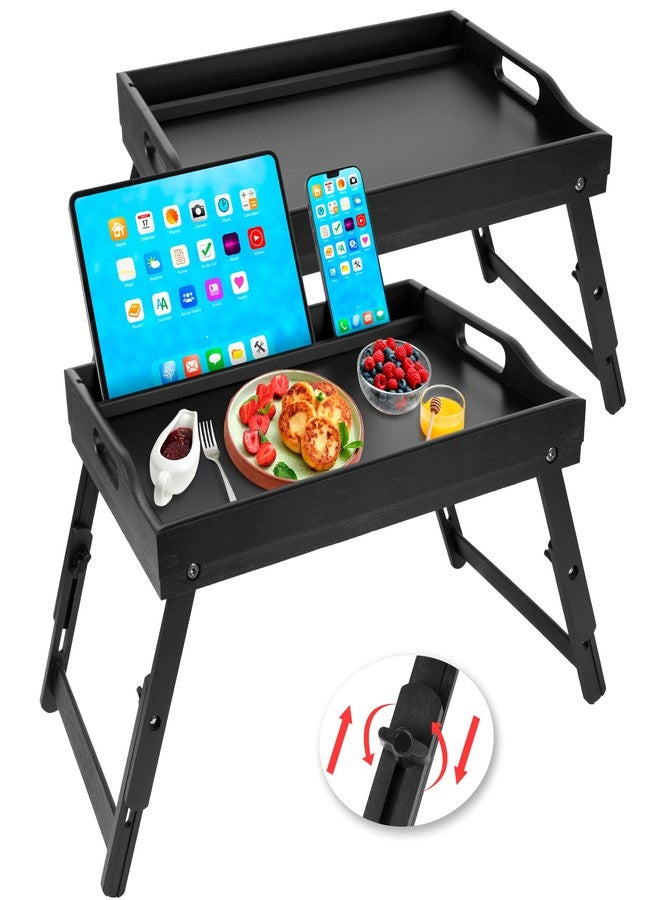 Greenual 2 Pack Bed Tray Table with Handles Folding Legs, Bamboo Breakfast Food Tray with Media Slot, Use As Platter, Laptop Desk, Snack, TV Tray Kitchen Serving Tray(Black) - Image 1