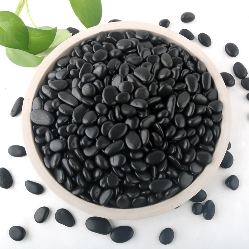 Mulctun 2lb Black Rocks for Planters- 1/4" - 3/4" Polished Black Stones Smooth Flat Pebbles for Fish Tanks Decorative River Rocks for Vases Bonsai Pots Garden Stones for Landscaping and Yards - Image 1