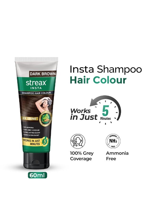 Streax Shampoo Hair Colour,  Women 60 ml - Dark Brown, Easy DIY- Squeeze Pack - Image 4