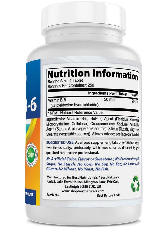 Best Naturals Vitamin B6 50 mg 250 Tablets  - Image 2