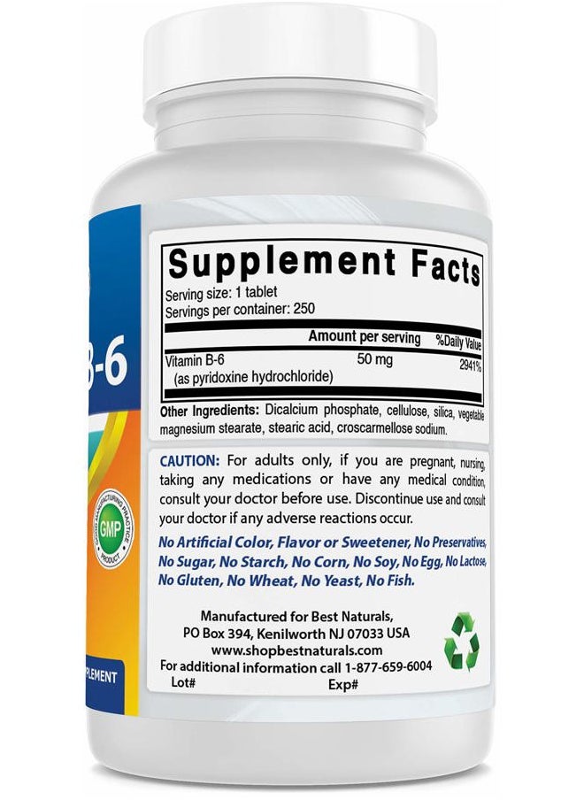 Best Naturals Vitamin B6 50 mg 250 Tablets  - Image 5