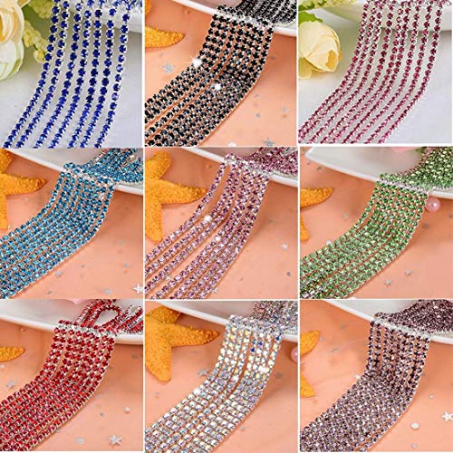 DIY Crafts Pack of 10 Yards 10x1, 5mm, 10 Yards Random Colour Glass Crystal Rhinestone Chain,Gold Bottom Sew on Cup Chains for Ga(Pack of 10 Yards 10x1, 5mm) - Image 1