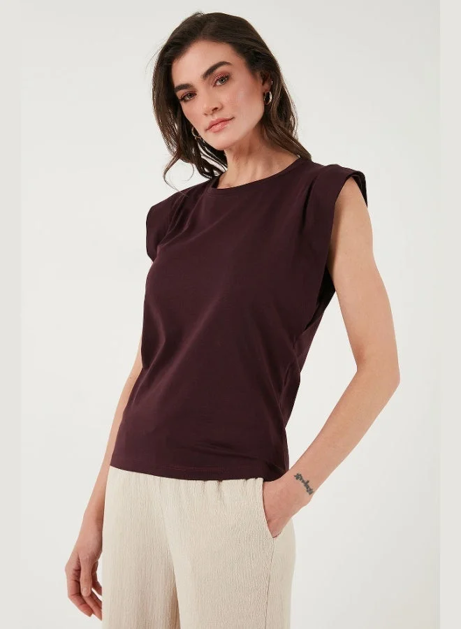 ليلا تيشيرت قطن نسائي بدون أكمام بياقة دائرية