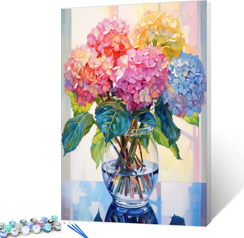 Tucocoo Hydrangea in Glass Vase Window Landscape Paint by Bumbers for Adults Beautiful Flower DIY Paint by Numbers Acrylic Paint Canvas Colorful Flowers Painting Kits Art 16x20 InchWithout Frame - Image 2