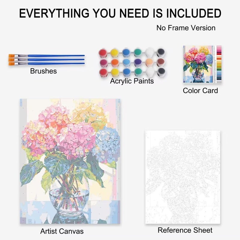 Tucocoo Hydrangea in Glass Vase Window Landscape Paint by Bumbers for Adults Beautiful Flower DIY Paint by Numbers Acrylic Paint Canvas Colorful Flowers Painting Kits Art 16x20 InchWithout Frame - Image 5