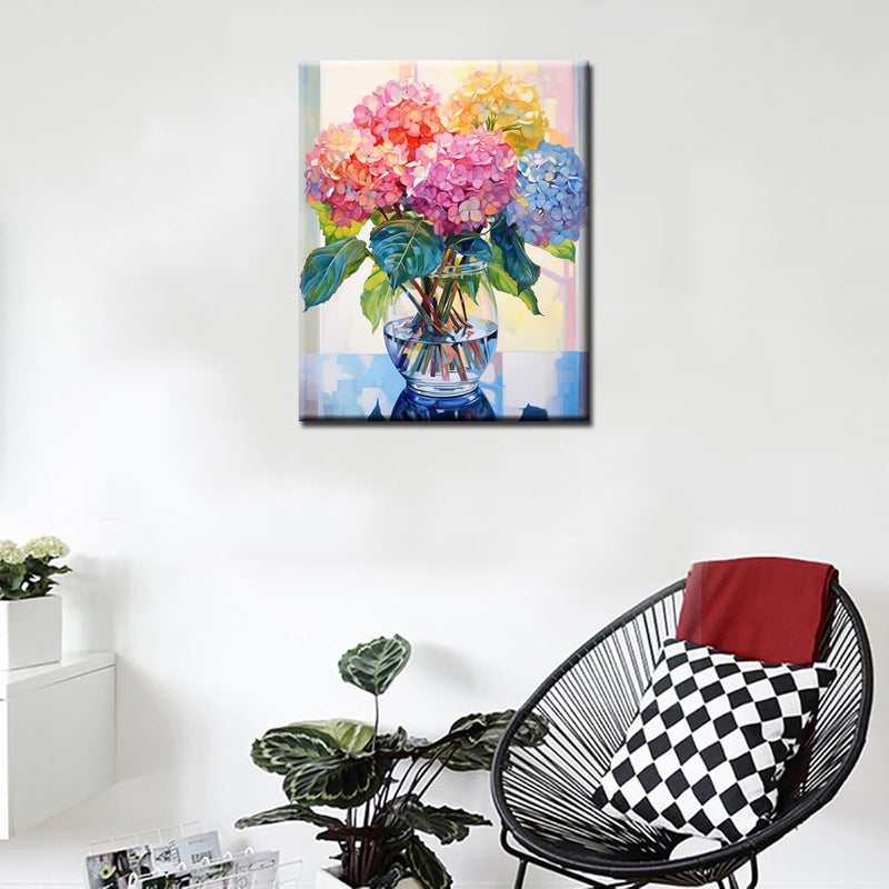 Tucocoo Hydrangea in Glass Vase Window Landscape Paint by Bumbers for Adults Beautiful Flower DIY Paint by Numbers Acrylic Paint Canvas Colorful Flowers Painting Kits Art 16x20 InchWithout Frame - Image 3