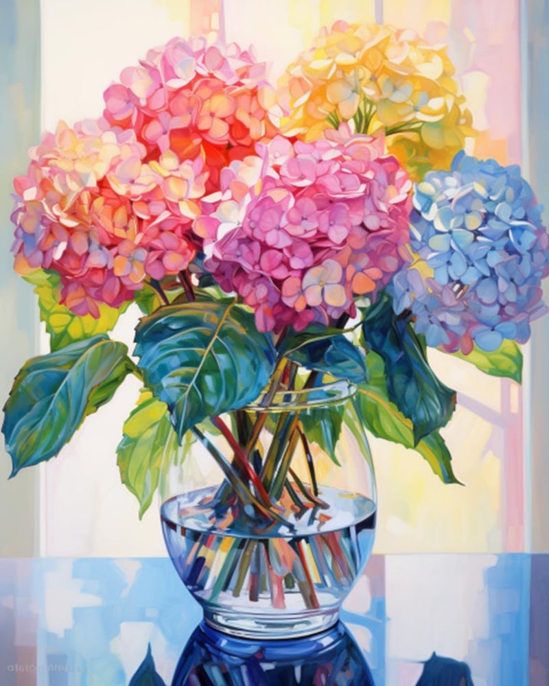 Tucocoo Hydrangea in Glass Vase Window Landscape Paint by Bumbers for Adults Beautiful Flower DIY Paint by Numbers Acrylic Paint Canvas Colorful Flowers Painting Kits Art 16x20 InchWithout Frame - Image 1