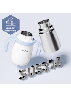 NCVI NCVI Kids Stainless Steel Straw Cup for Toddler 1-3 Years Old, Training Tumbler with Straw Spill Proof with Handle, Insulated Bottle to Keep Cold Warm for Water/Milk/Drink, Blue 10floz  - Image 4