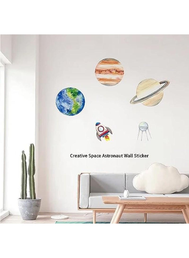 SYOSI Space Wall Stickers Set of 4 - Creative Astronaut, Planet, Spaceship Design - PVC Waterproof Decals for Door Windows Wall - for Boys Girls Bedroom, Baby's Room, Living Room, Classroom - Image 2
