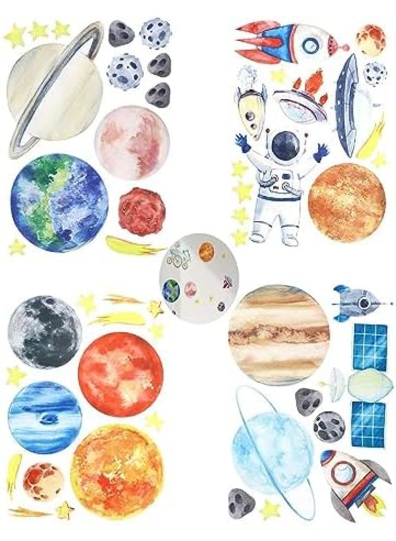 SYOSI Space Wall Stickers Set of 4 - Creative Astronaut, Planet, Spaceship Design - PVC Waterproof Decals for Door Windows Wall - for Boys Girls Bedroom, Baby's Room, Living Room, Classroom - Image 1