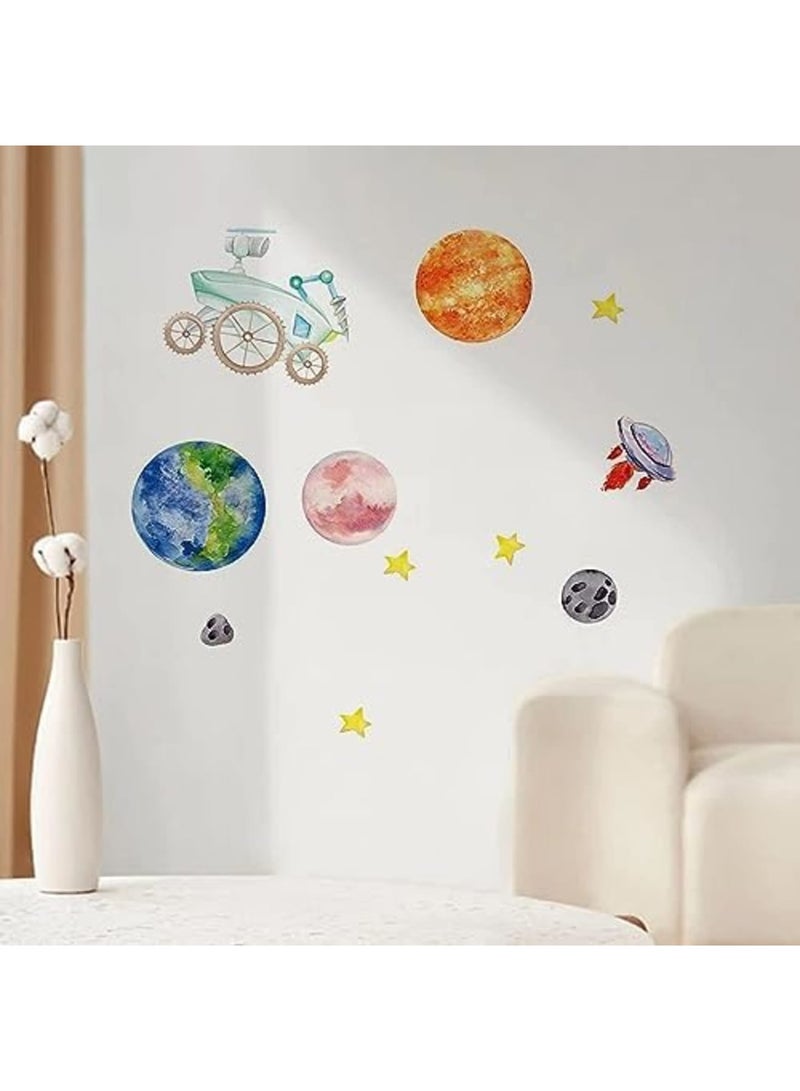 SYOSI Space Wall Stickers Set of 4 - Creative Astronaut, Planet, Spaceship Design - PVC Waterproof Decals for Door Windows Wall - for Boys Girls Bedroom, Baby's Room, Living Room, Classroom - Image 4