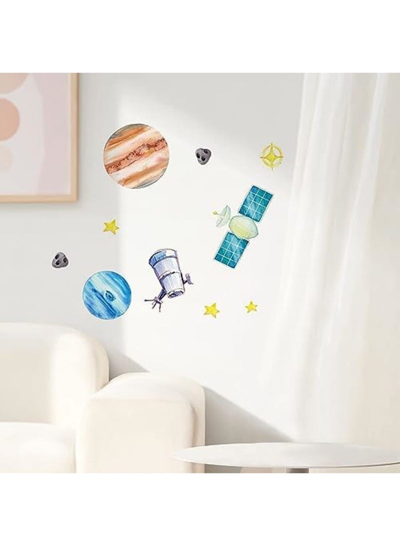 SYOSI Space Wall Stickers Set of 4 - Creative Astronaut, Planet, Spaceship Design - PVC Waterproof Decals for Door Windows Wall - for Boys Girls Bedroom, Baby's Room, Living Room, Classroom - Image 3