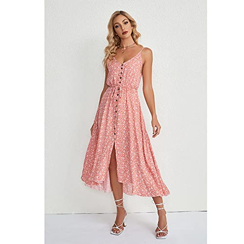 BROVAVE Women's 2025 Summer Casual Boho Sundress Polka Dot Spaghetti Strap V Neck Flowy Midi Dresses(008 Pink, X-Large) - Image 2