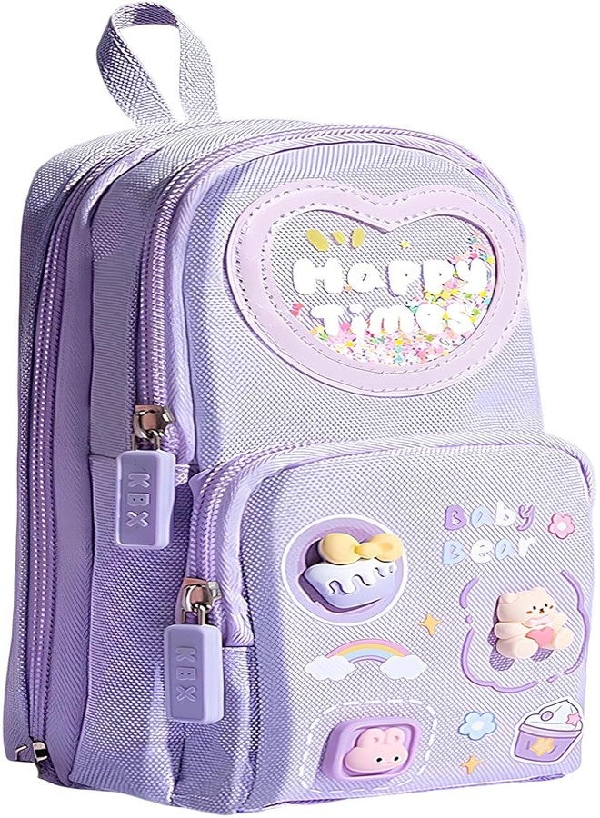 AASHRIT Pencil Case for Girls, Large Capacity Hangable Triple Layer Canvas Pencil Case, Cute Kuromi Pouch for Girls, Kawaii Pouches (Purple-A) (Happy - Purple) - Image 1