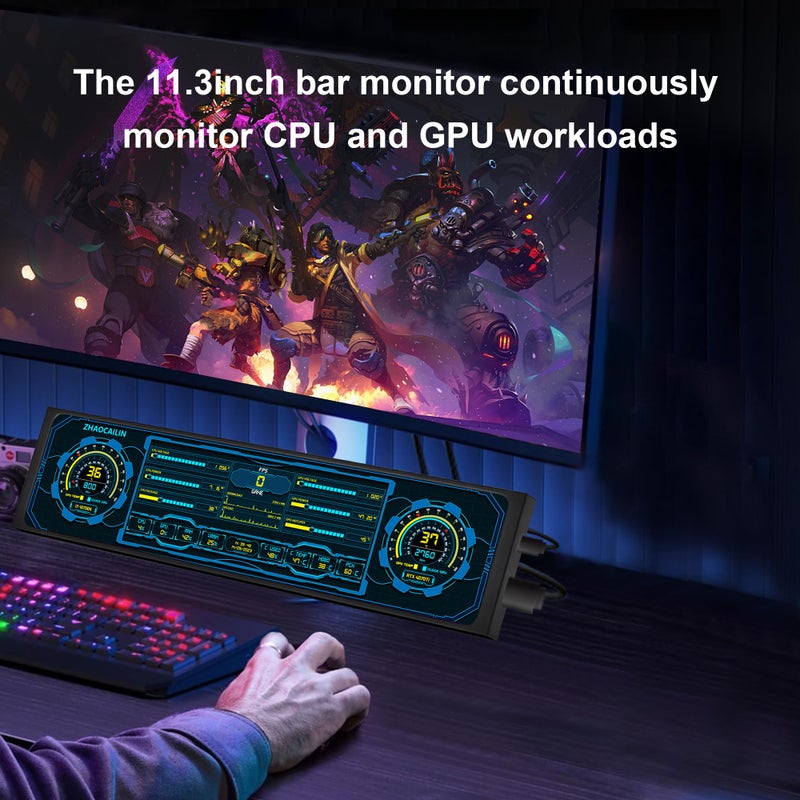 ZHAOCAILIN 11.3 Inch Mini Monitor - FHD IPS1920x440 LCD Display, Computer Secondary Screen, CPU Temp Monitors with Casing for PC Case Temp Windows Aida64 CPU GPU Monitor - Image 2