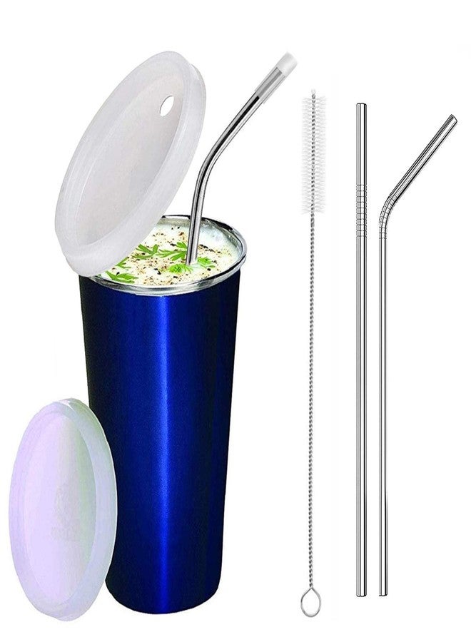 KIDINGTON Stainless Steel Sipper for Kids with Straw Glass for Kids Milk Tumbler with Starw and lid Sippy Cup with Gum Protection for Kids 2 Straw and 1 Cleaning Brush(370ml, 1-4 Years)(Blue) - Image 1