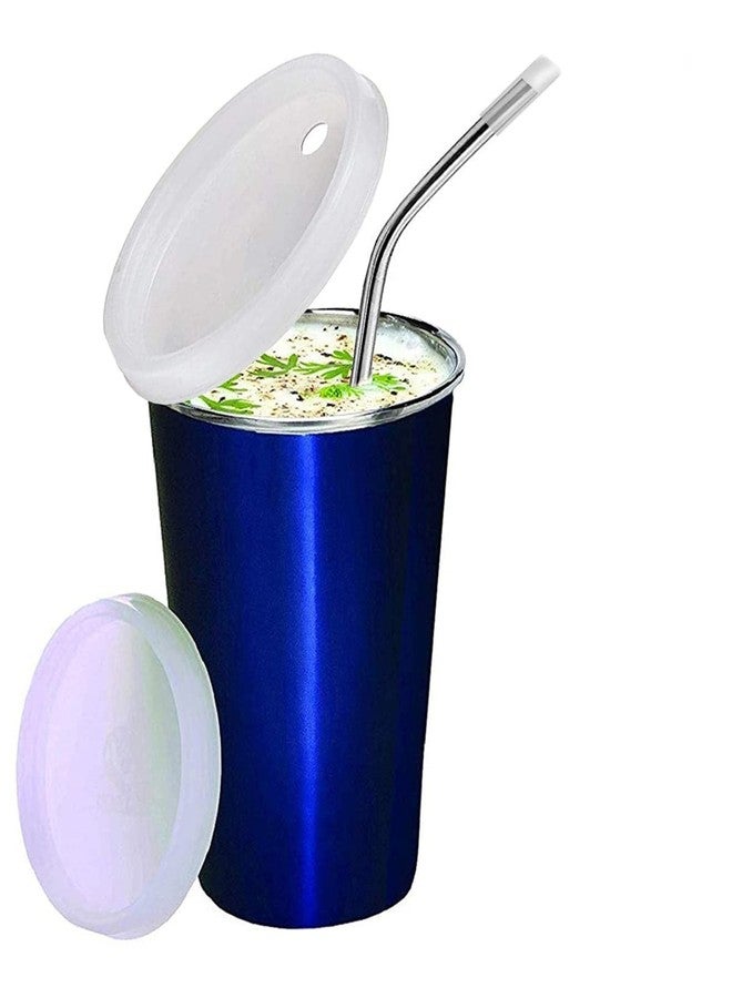 KIDINGTON Stainless Steel Sipper for Kids with Straw Glass for Kids Milk Tumbler with Starw and lid Sippy Cup with Gum Protection for Kids 2 Straw and 1 Cleaning Brush(370ml, 1-4 Years)(Blue) - Image 2